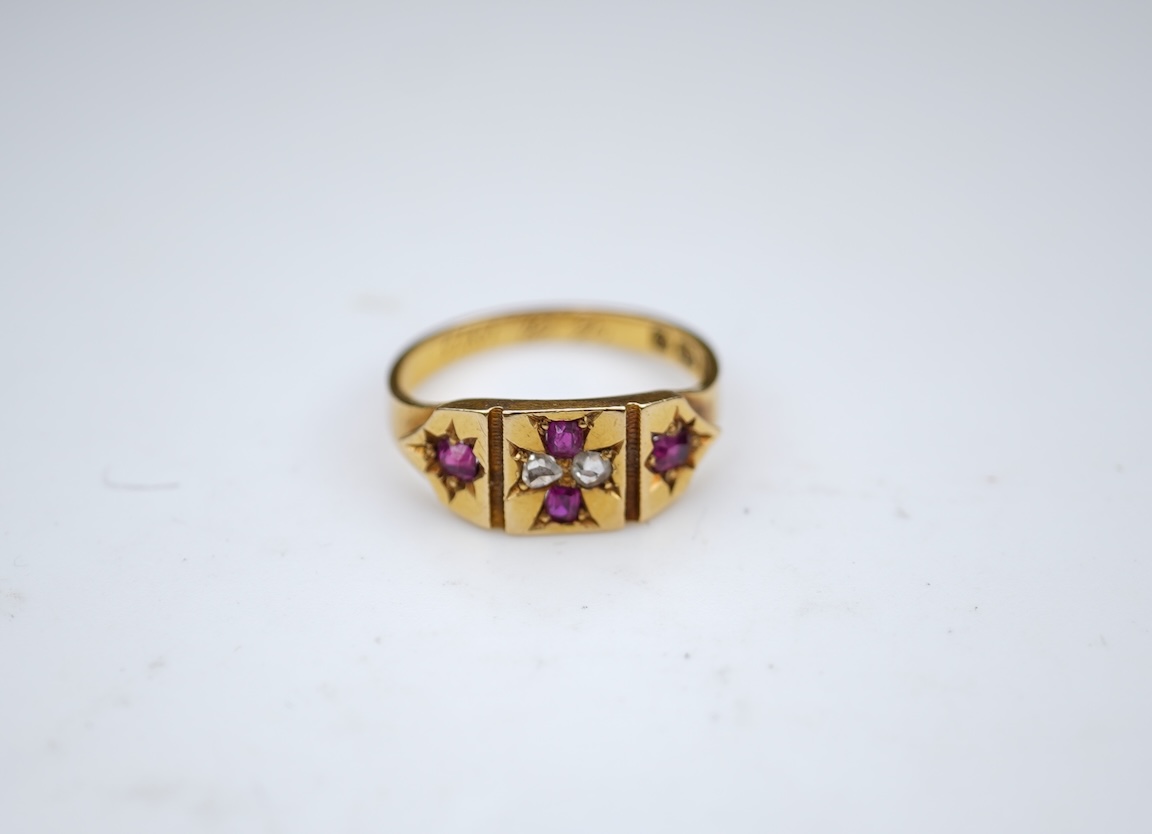 A Victorian ruby and diamond ring, circa 1874